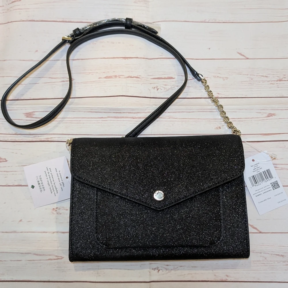 🎉 SALE 🎉 NWT Kate Spade Tinsel Flap Crossbody Convertible Clutch Glitter